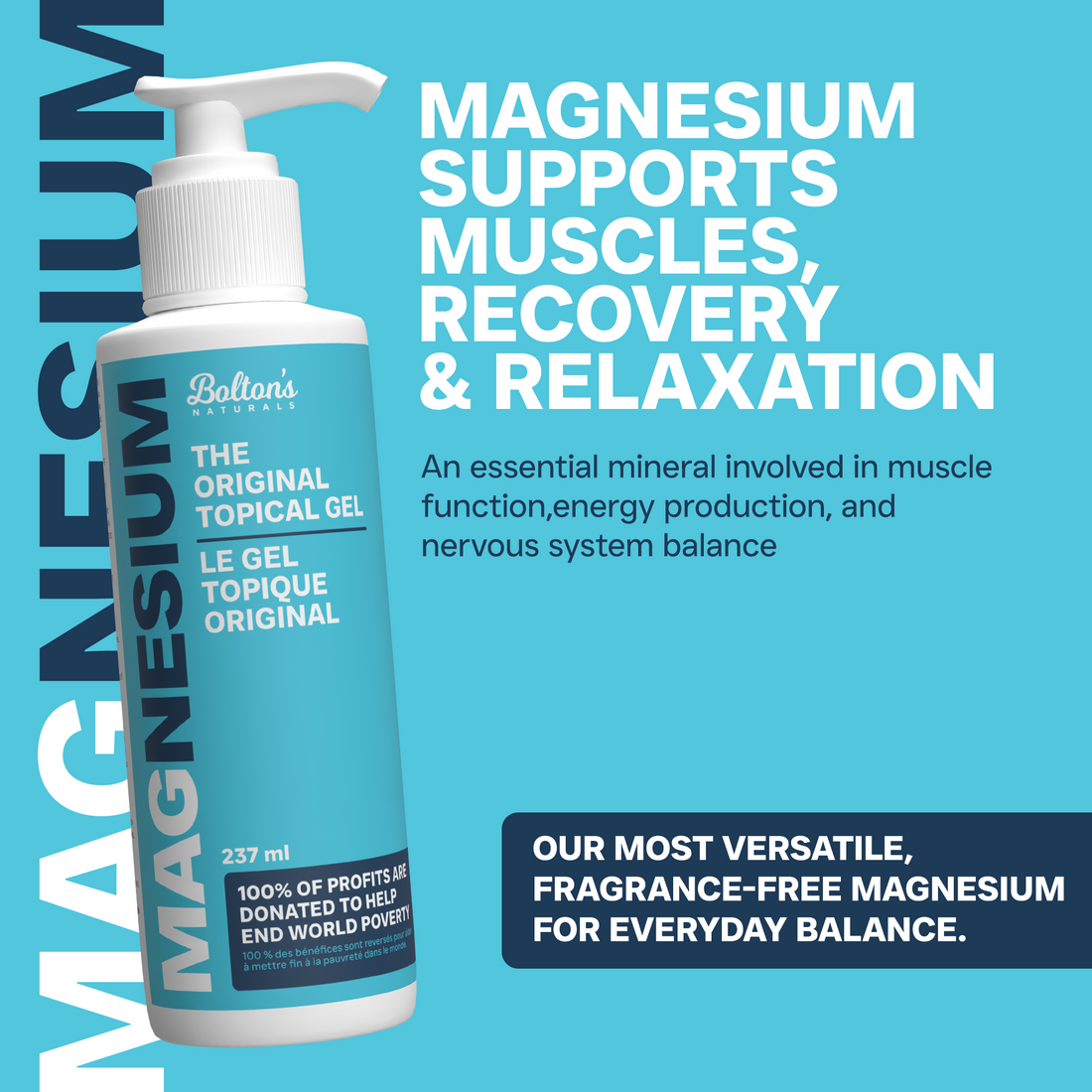 Bottle of magnesium topical gel with text on a blue background