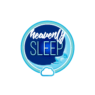 Logo for 'Heavenly Sleep' with a blue and white design on a white background