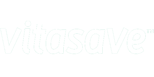 White 'vitasave' logo on a transparent background