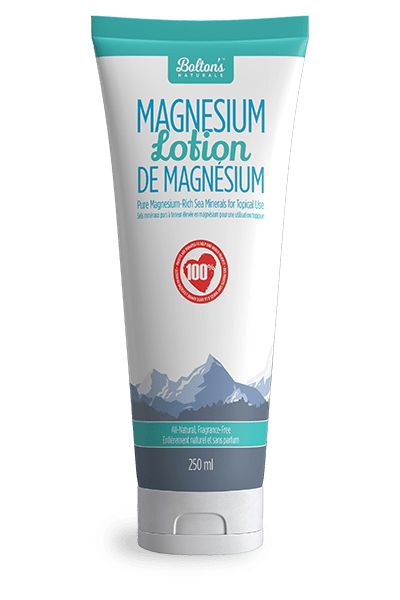 Tube of Bolton's Naturals  magnesium lotion with mountain design on a transparent background