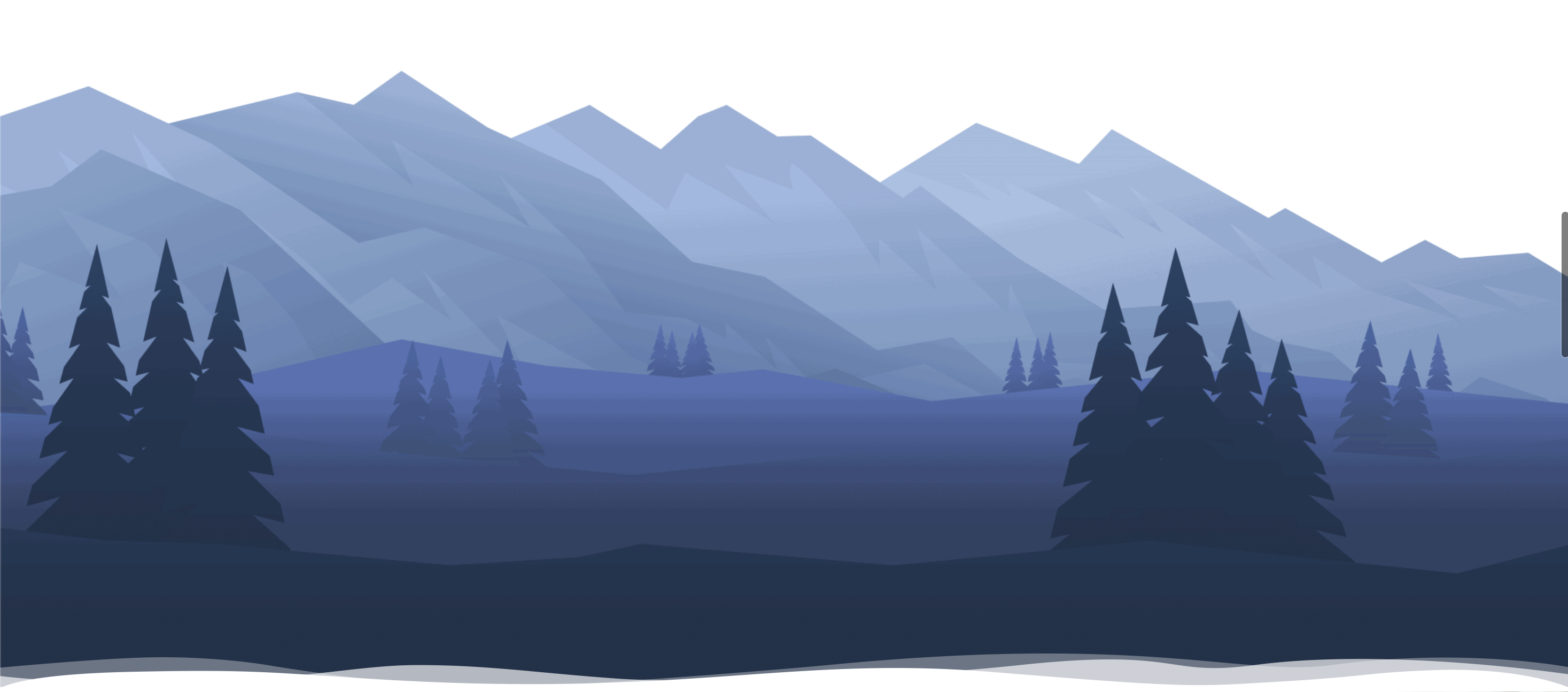 Silhouette of mountains and trees in a blue and purple colour scheme